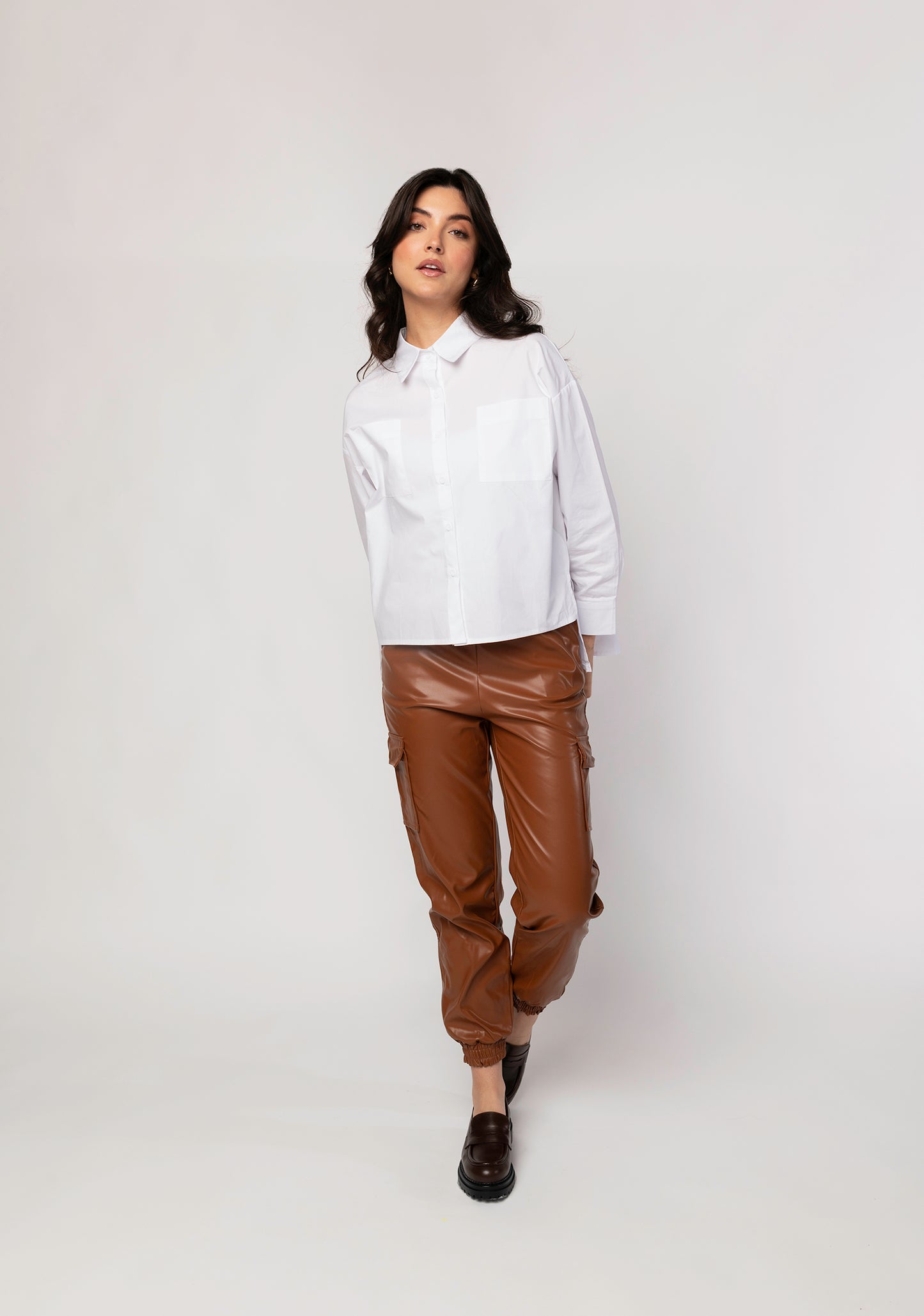 Jansen faux leather cargo pants